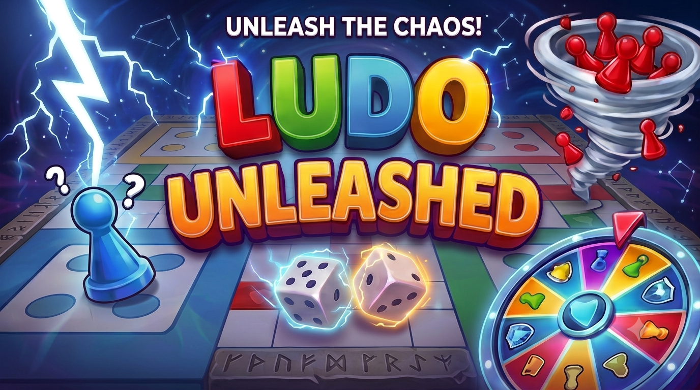 Ludo Unleashed — a Ludo board in perspective with the words Unleash the Chaos